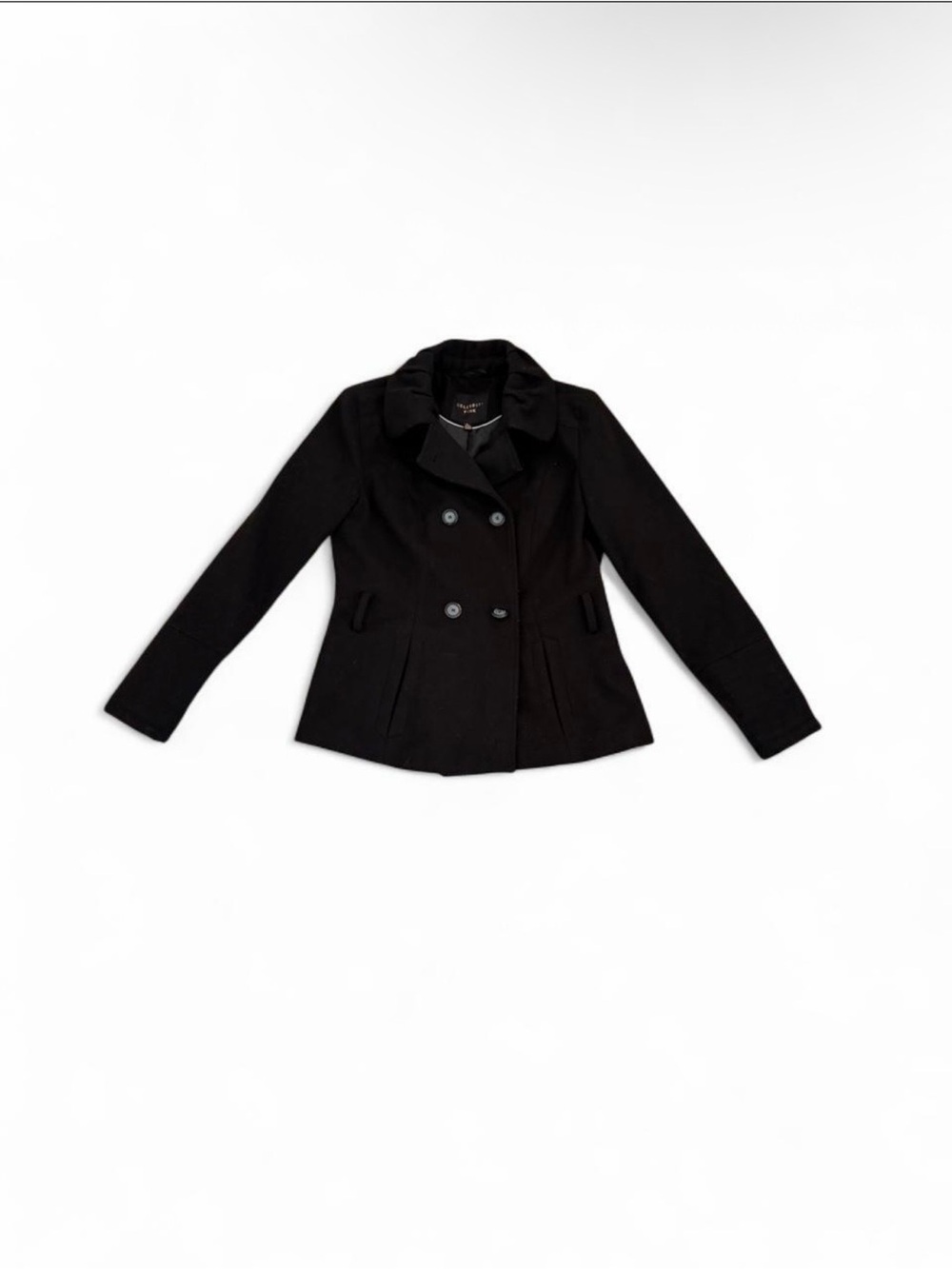 Celebrity Pink Black Double-Breasted Peacoat